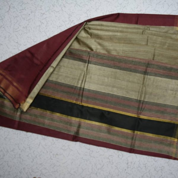 TASSAR-SAREE-REDDISH-BROWN